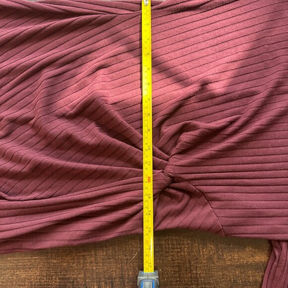 Loft Burgundy Ribbed Knit A Line Long Sleeve Sweater Dress Size Medium - Picture 7 of 7